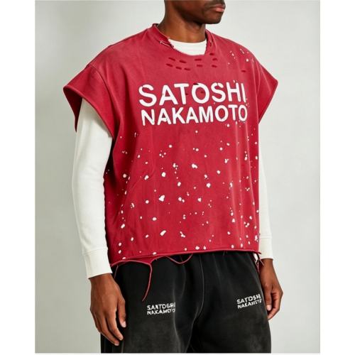Vintage Washed Red SATOSHI NAKAMOTO Cutoff Tank Top