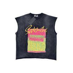 Vintage Washed Black SATOSHI NAKAMOTO Cutoff Tank Top