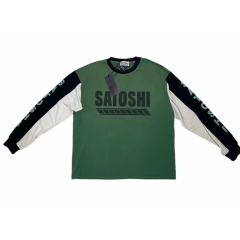 Vintage Washed Green SATOSHI NAKAMOTO Color Block Raglan Long Sleeve Tee