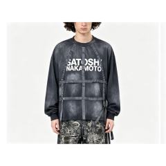 SATOSHI NAKAMOTO Vintage Washed Grey Harness Strap Long Sleeve Tee