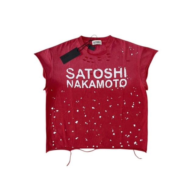 Vintage Washed Red SATOSHI NAKAMOTO Cutoff Tank Top