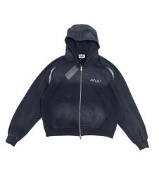 SATOSHI NAKAMOTO Men Faded Wash SATOSHI NAKAMOTO Letter Print Zip Hoodie