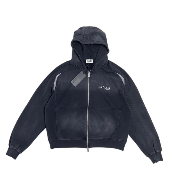 SATOSHI NAKAMOTO Men Faded Wash SATOSHI NAKAMOTO Letter Print Zip Hoodie