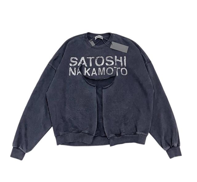 SATOSHI NAKAMOTO Vintage Washed SATOSHI NAKAMOTO Cut Out Crewneck Sweatshirt