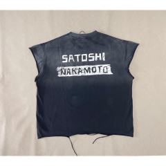 Vintage Washed Black SATOSHI NAKAMOTO Cutoff Tank Top