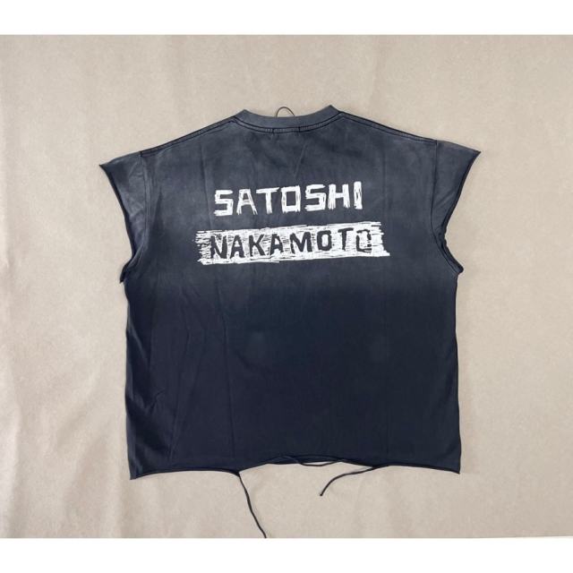 Vintage Washed Black SATOSHI NAKAMOTO Cutoff Tank Top