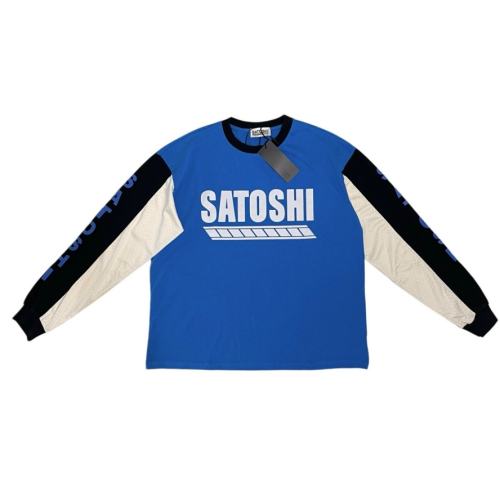 Vintage Washed Blue SATOSHI NAKAMOTO Color Block Raglan Long Sleeve Tee