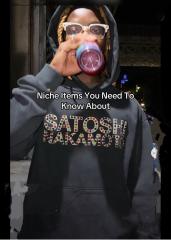 SATOSHI NAKAMOTO Vintage Washed Black SATOSHI NAKAMOTO Rhinestone Hoodie