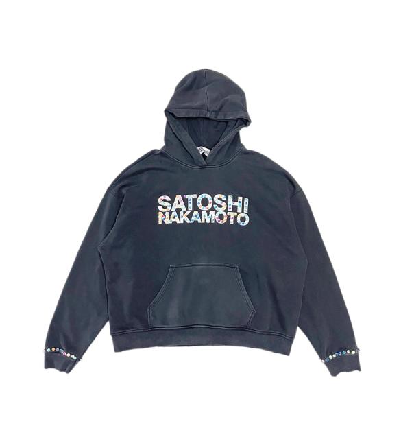 SATOSHI NAKAMOTO Vintage Washed Black SATOSHI NAKAMOTO Rhinestone Hoodie
