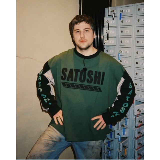 Vintage Washed Green SATOSHI NAKAMOTO Color Block Raglan Long Sleeve Tee