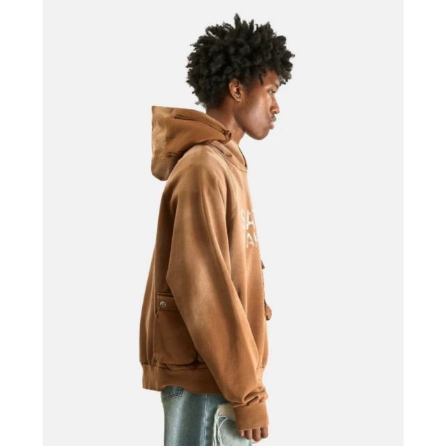 SATOSHI NAKAMOTO Vintage Washed Brown SATOSHI NAKAMOTO Cargo Pocket Hoodie