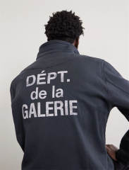 1:1 Top Quality Gallery Dept Black Collared Zip Jacket Dépt de la Galerie Front & Back Distressed Logo Streetwear Jacket