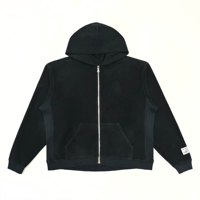 1:1 Top Quality Gallery Dept Black Zip Up Hoodie Vintage Washed Embossed Logo Full Zip Hooded Jacket