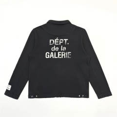 1:1 Top Quality Gallery Dept Black Collared Zip Jacket Dépt de la Galerie Front & Back Distressed Logo Streetwear Jacket