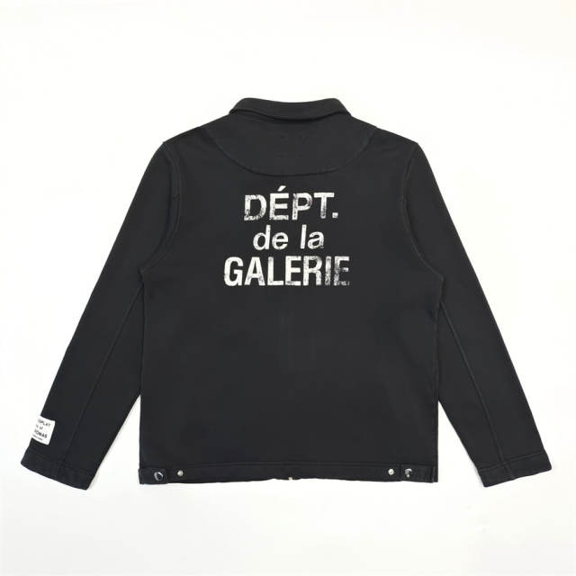 1:1 Top Quality Gallery Dept Black Collared Zip Jacket Dépt de la Galerie Front & Back Distressed Logo Streetwear Jacket