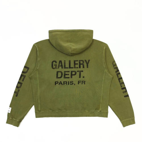 1:1 Top Quality Gallery Dept Olive Green Full Zip Hoodie Paris FR Back & Sleeve Vintage Print Zip Up Sweat Jacket