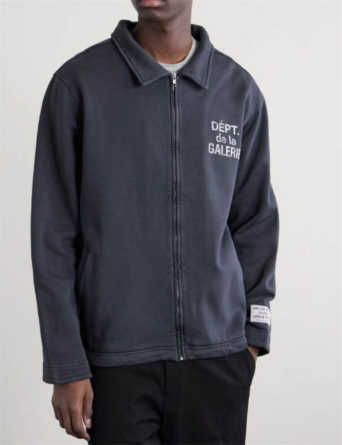 1:1 Top Quality Gallery Dept Black Collared Zip Jacket Dépt de la Galerie Front & Back Distressed Logo Streetwear Jacket