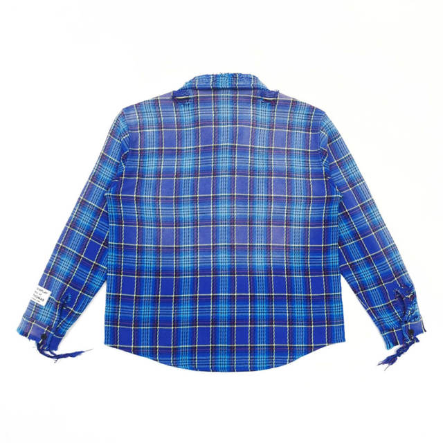 1:1 Top Quality Gallery Dept Blue Plaid Flannel Shirt Distressed Frayed Edge Long Sleeve Check Shirt