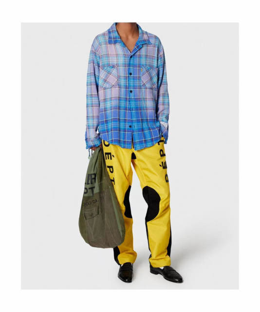 1:1 Top Quality Gallery Dept Blue Plaid Flannel Shirt Distressed Frayed Edge Long Sleeve Check Shirt