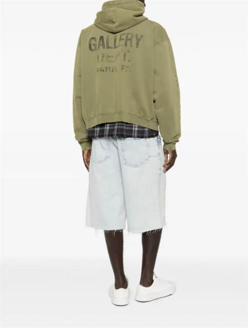 1:1 Top Quality Gallery Dept Olive Green Full Zip Hoodie Paris FR Back & Sleeve Vintage Print Zip Up Sweat Jacket