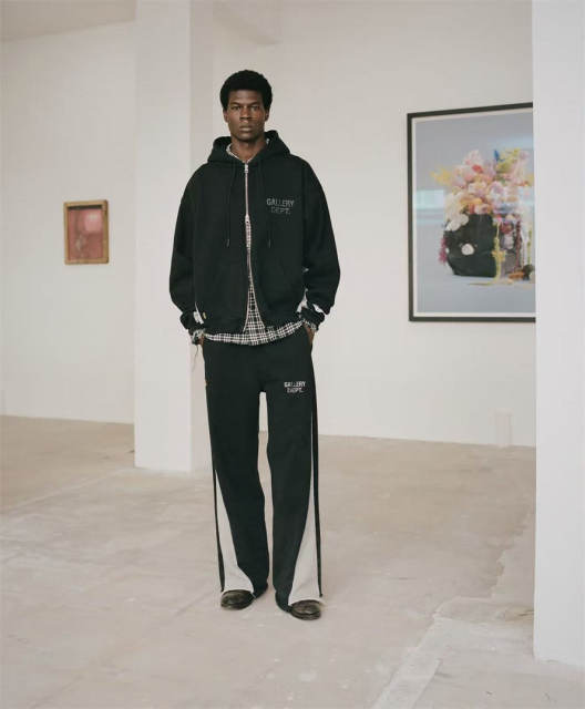 1:1 Top Quality Gallery Dept Black Gray Color Block Full Zip Hoodie Chest Logo Contrast Panel Zip Up Hooded Jacket