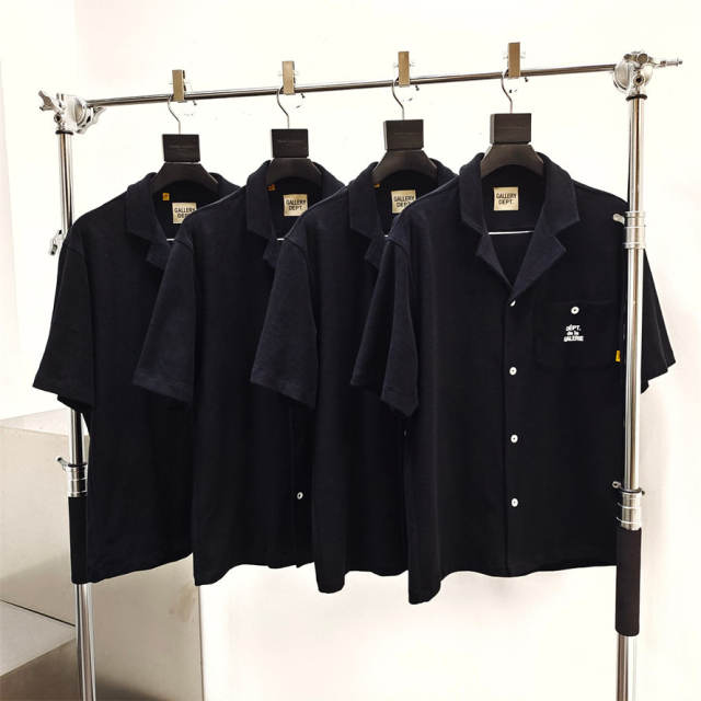 1:1 Top Quality Gallery Dept Black Terry Cloth Camp Collar Short Sleeve Shirt
