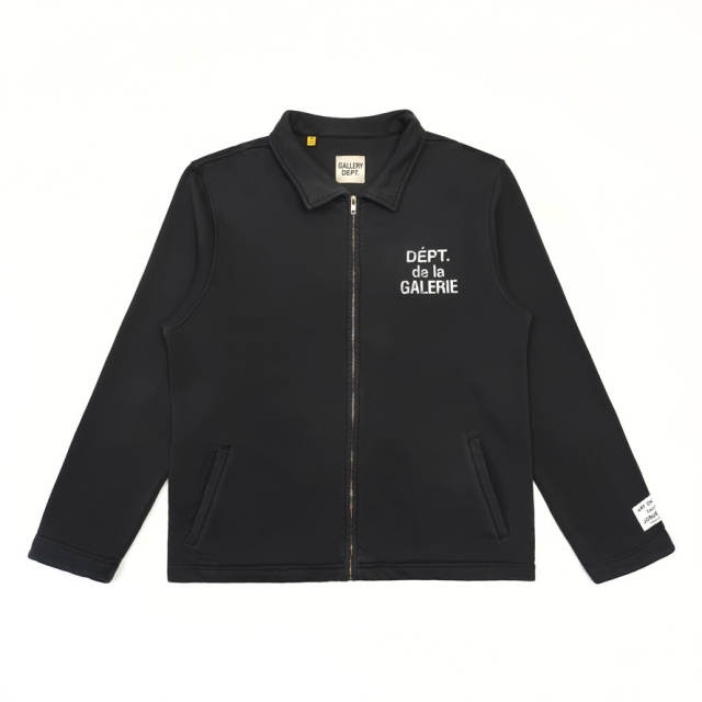 1:1 Top Quality Gallery Dept Black Collared Zip Jacket Dépt de la Galerie Front & Back Distressed Logo Streetwear Jacket