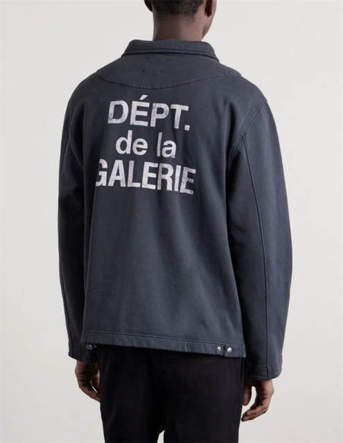 1:1 Top Quality Gallery Dept Black Collared Zip Jacket Dépt de la Galerie Front & Back Distressed Logo Streetwear Jacket