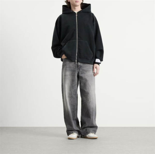 1:1 Top Quality Gallery Dept Black Zip Up Hoodie Vintage Washed Embossed Logo Full Zip Hooded Jacket