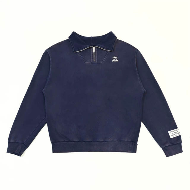 1:1 Top Quality Gallery Dept Navy Quarter Zip Sweatshirt Vintage Washed Dépt de la Galerie Logo Collared Pullover