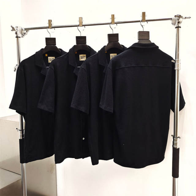 1:1 Top Quality Gallery Dept Black Terry Cloth Camp Collar Short Sleeve Shirt