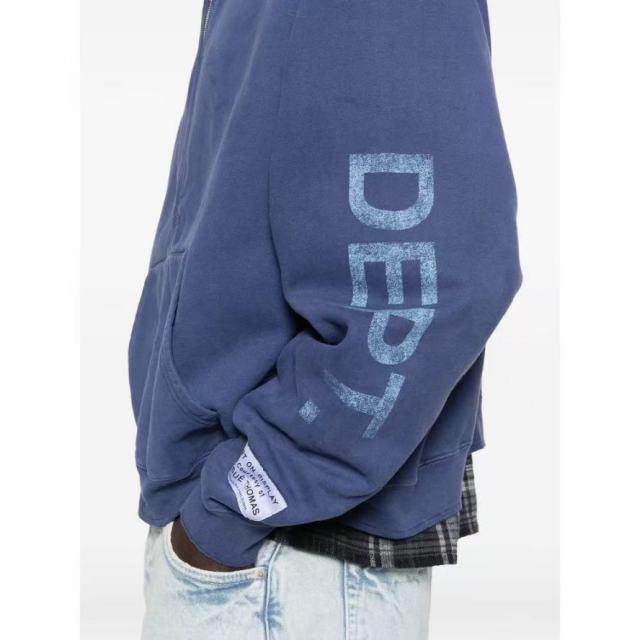 1:1 Top Quality Gallery Dept Paris FR Vintage Washed Blue Zip Up Hoodie, Distressed Logo Full-Zip Streetwear Sweat Jacket