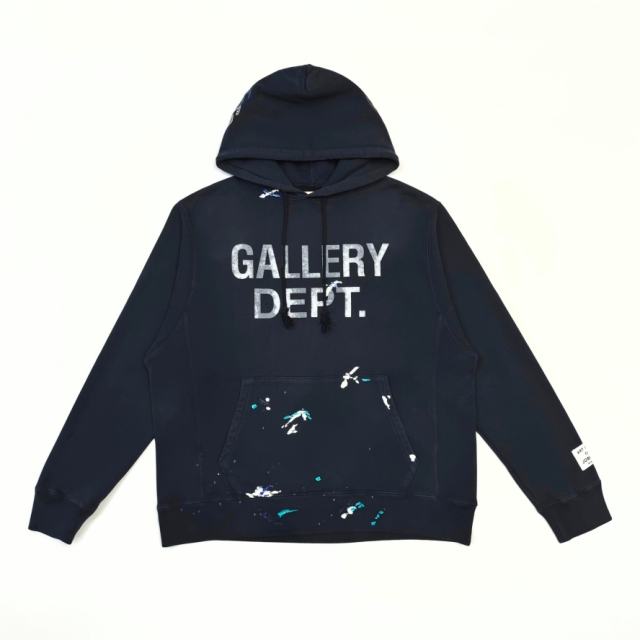 1:1 Top Quality Gallery Dept Paint Splatter Logo Hoodie, Vintage Washed Black Pullover Hooded Sweatshirt
