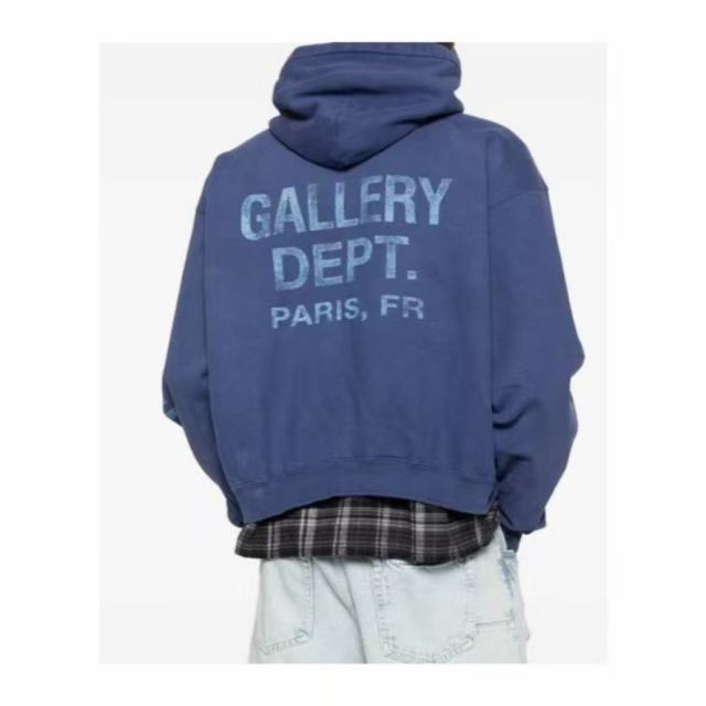 1:1 Top Quality Gallery Dept Paris FR Vintage Washed Blue Zip Up Hoodie, Distressed Logo Full-Zip Streetwear Sweat Jacket