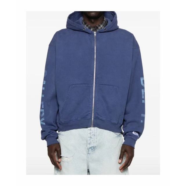 1:1 Top Quality Gallery Dept Paris FR Vintage Washed Blue Zip Up Hoodie, Distressed Logo Full-Zip Streetwear Sweat Jacket