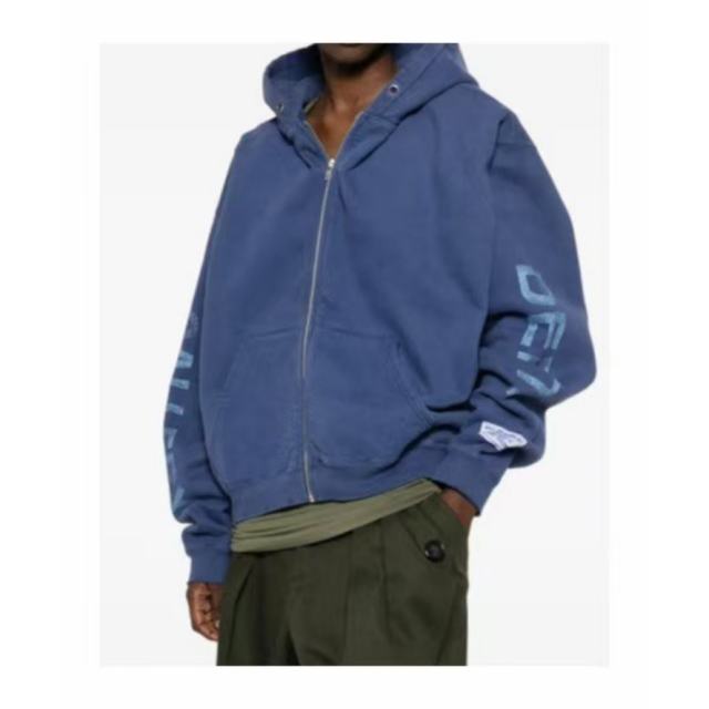 1:1 Top Quality Gallery Dept Paris FR Vintage Washed Blue Zip Up Hoodie, Distressed Logo Full-Zip Streetwear Sweat Jacket