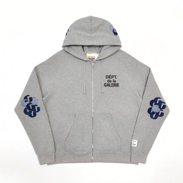 1:1 Top Quality Gallery Dept De La Galerie Floral Embroidered Zip Up Hoodie, Grey Streetwear Full Zip Sweat Jacket