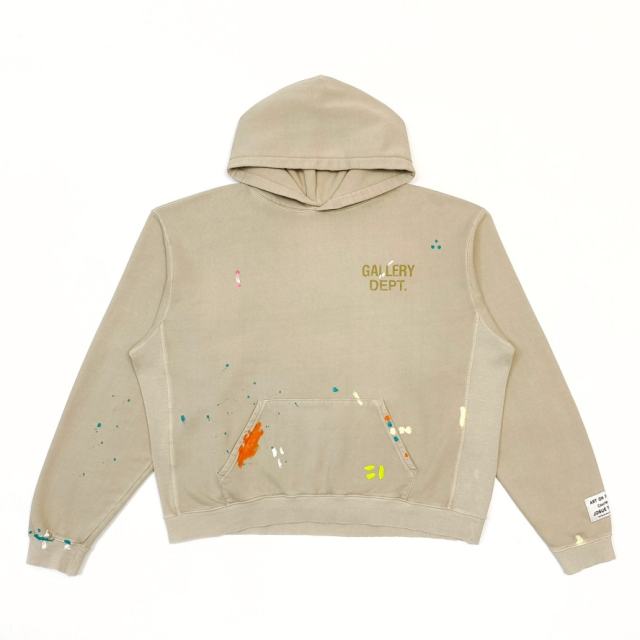 1:1 Top Quality Gallery Dept Paint Splatter Vintage Beige Pullover Hoodie, Distressed Logo Streetwear Sweatshirt