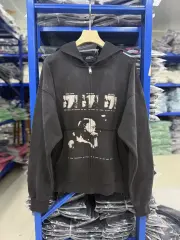 ERD Washed Distressed Print Zip Hoodie