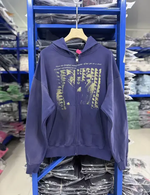 ERD Vintage Washed Distressed Zip Hoodie Purple