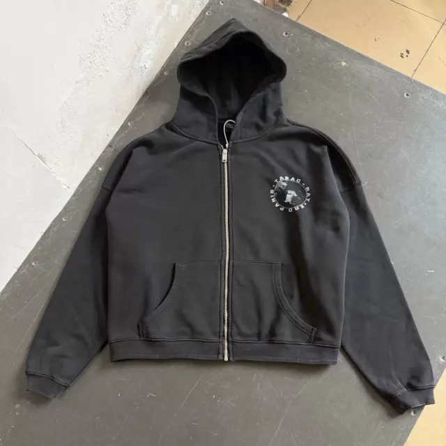 ERD Distressed Letter Print Zip Hoodie