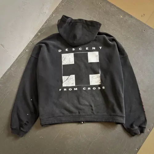 ERD Washed Graphic Distressed Zip Hoodie