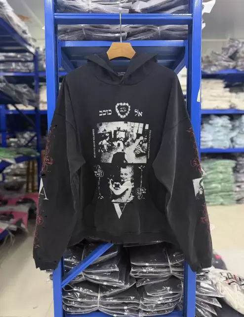 ERD Vintage Washed Distressed Print Hoodie