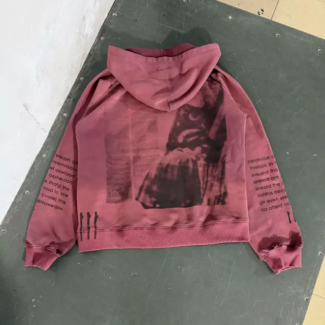 ERD Washed Graphic Distressed Pullover Hoodie