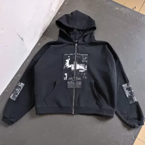 ERD Washed Portrait Applique Zip Hoodie
