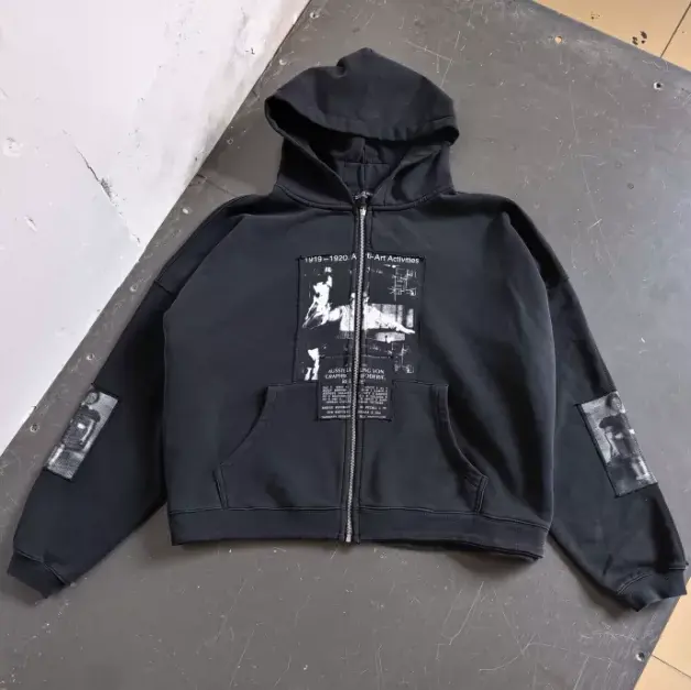 ERD Washed Portrait Applique Zip Hoodie