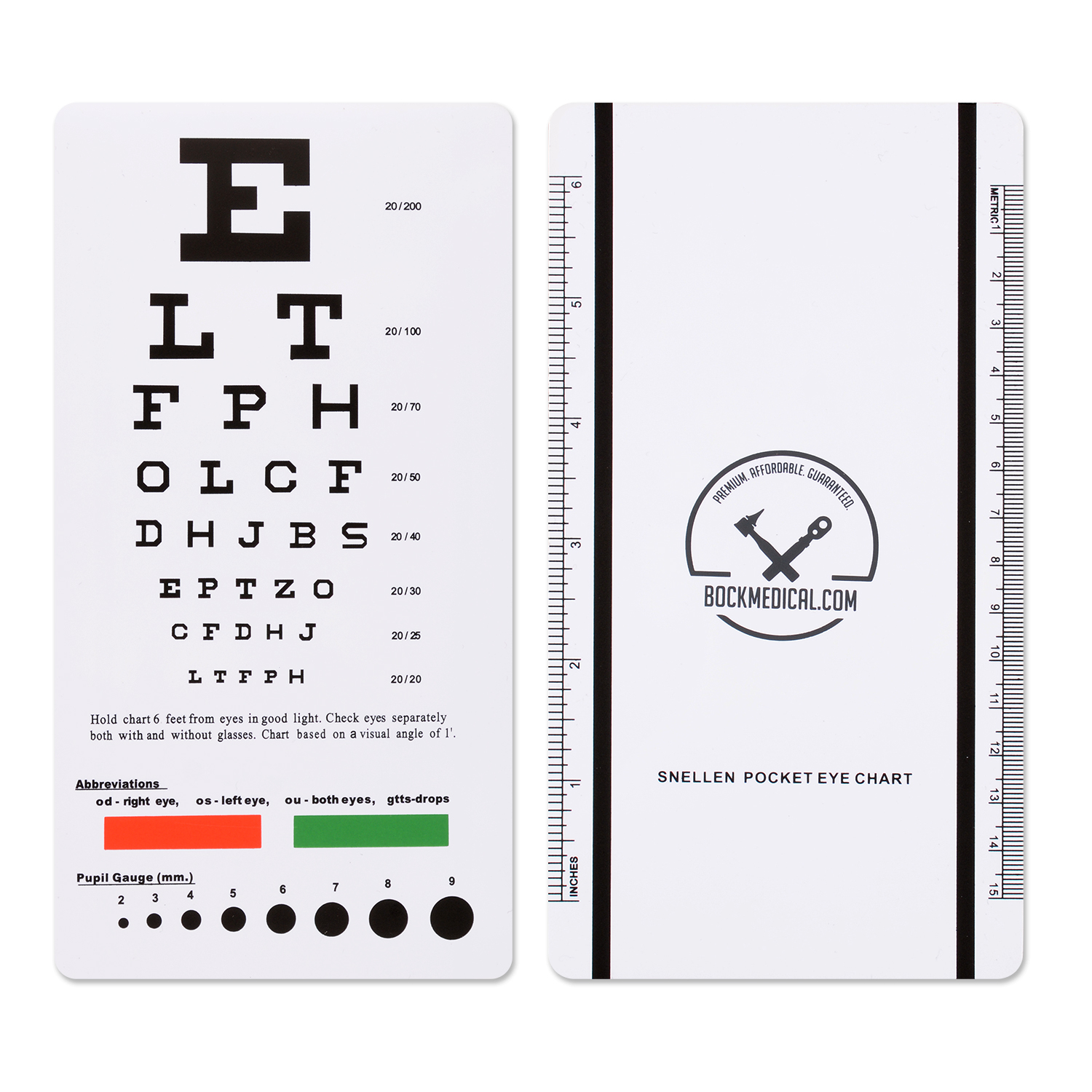 Custom Printable Snellen Eye Test Chart, 6 Feet, Plastic