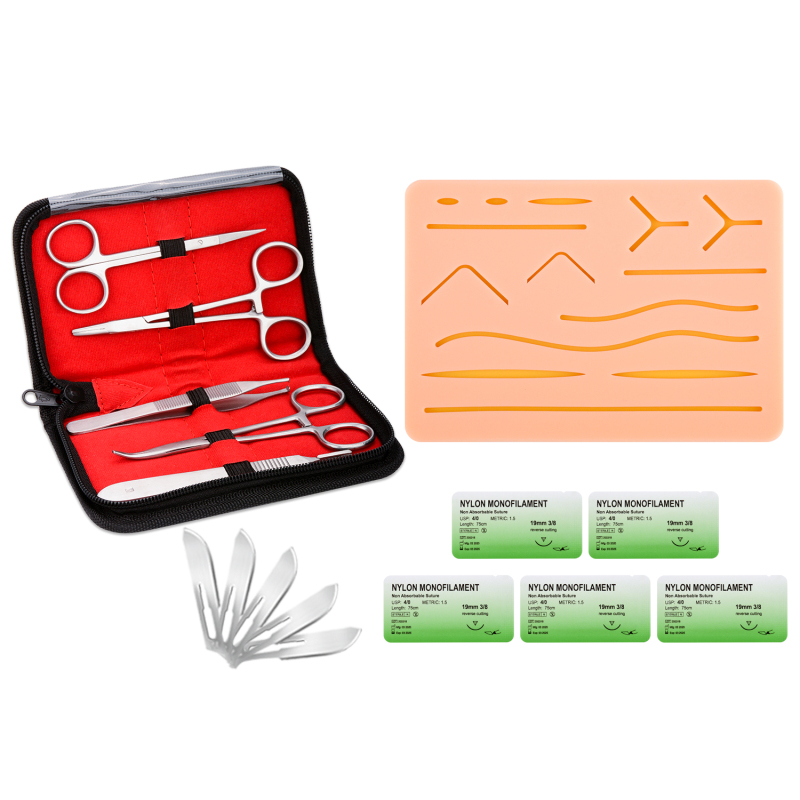 Basic Suture Kit - Silicone Suture Pad & Suture Instruments & Set