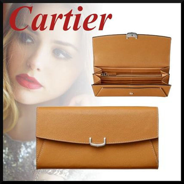 Cartier スーパーコピースモールウォレット C de Cartier レザー ロゴ 茶Lkd64