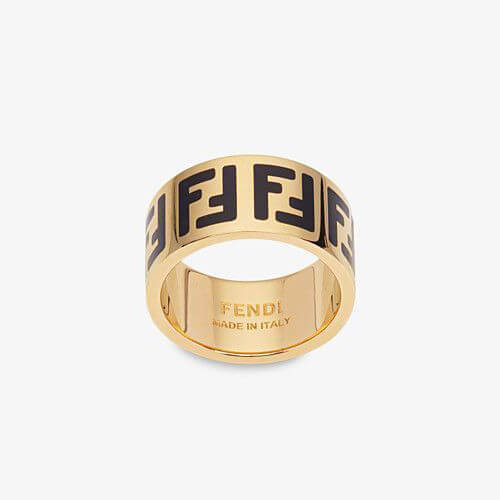 FENDI スーパーコピーリング FF Ring ダブルFブラック ゴールドカラーリング2011201A34A4